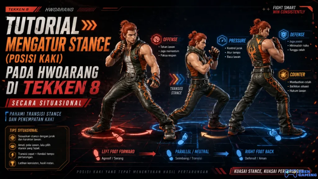 Tutorial Mengatur Stance (Posisi Kaki) Pada Hwoarang di Tekken 8 Secara Situasional